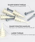 Self Drilling Drywall Anchors Kit 100 Pc With 50 Plastic Anchors And 50 Phillips Screws Case Included showing sharp thread design