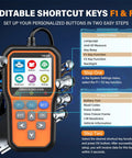 All In One OBD2 Scanner With Battery Tester And Live Data, Fault Code Reader display showing shortcut key setup instructions