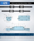 Technical drawing and specifications of Two 300mm Linear Rail Kit With Four HGH15CA Carriage Blocks And Two HG15 End Stops