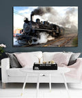 Vintage Steam Locomotive Canvas Art Print Framed Wall Decor for Living Room 70x100cm 28x39in displayed above sofa