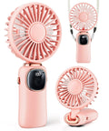 Pink 3 In 1 Portable Personal Fan With 4000mAh Battery And LED Display Handheld Or Neck Or Desk Use 90 Degree Foldable Base