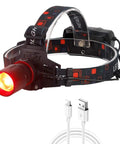 Red LED Hunting Headlamp With Rechargeable Battery, Waterproof Zoomable Head Torch, 1000 Lumen Night Predator Light With USB Cable