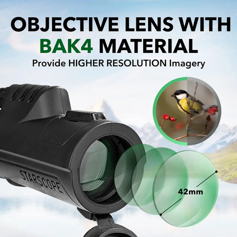Long Range 10x42 High Powered Monocular For Bird Watching Hunting And Sports Great For Wildlife Viewing Lightweight Pocket Telescope With Bak4 Prism Easy Grip And Vibrant Clarity For Adults Bang For Buck black 42mm objective lens close-up