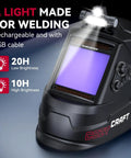 Large View Auto Darkening Welding Helmet With LED Light and Solar Powered Hood with controls and viewing panel