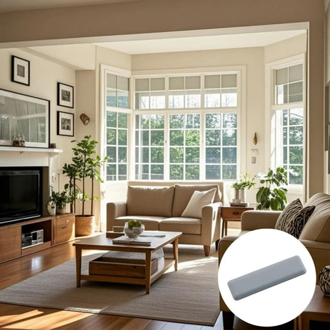 Eight Pack 70x19mm Rectangular PTFE Furniture Sliders With Self Adhesive Backing Heavy Duty Floor Protectors on a living room floor.