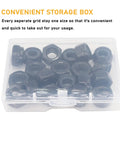 Heavy Duty 50 Pcs M3 Nylon Lock Nuts Featuring Matte Black Zinc Plated Steel Core M3 0.5mm Pitch Hex Shape in storage box