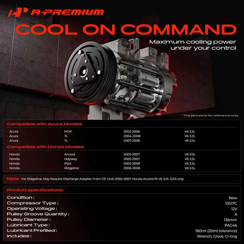 Direct Fit A/C Compressor With Clutch Crush The Heat Keep Your Ride Chill Plug And Play Replacement for Honda Accord 2003-2007