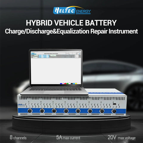 Heavy Duty Eight Channel Battery Tester With Five Amp Charge Discharge Sync Voltage Equalizer For 18650 21700 Lipo LifePo4 Cells Pro Grade Pack Builder Tool No Sweat Testing Rock Solid Reliability, with laptop interface.