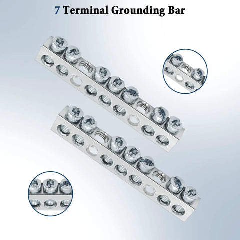 7 Terminal Grounding Bar Kit For QO Load Centers, Compatible With Schneider Electric, 2 Pack, Stainless Steel Screws