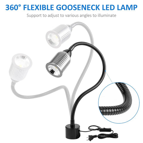 10W Magnetic LED Work Light with Flexible Gooseneck and Magnetic Base shown in adjustable positions