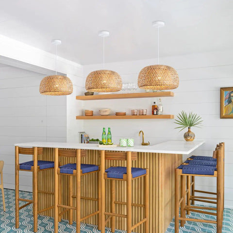 Handwoven Natural Rattan Pendant Light For Kitchen Island And Living Spaces, 17.7 Inch Bamboo Lamp Chandelier, Eco Friendly Non Toxic Ceiling Fixture, Durable Woven Pendant With Dope Rustic Modern Vibe