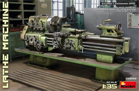 One Thirty Five Scale Lathe Machine Model Kit For Collectors Unpainted And Highly Detailed Build Ready Dope Hands On Hobby Tooling Miniature Workshop Gear For Ages Fourteen Plus showing intricately designed components on workbench.