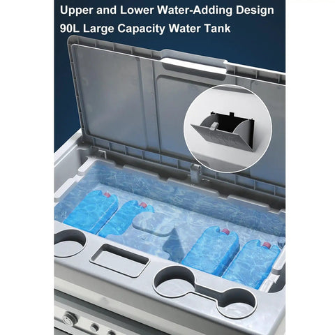Heavy Duty Industrial Evaporative Air Cooler With 90L Water Tank showing water tank with upper and lower water-adding design.