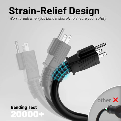 Heavy Duty 16AWG 3 Conductor Indoor Outdoor Extension Cord 10 Ft Waterproof With 3 Prong Grounded Plug 13A 1625W SJTW