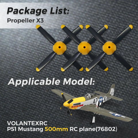 Three Sets Of Four Blade Propellers For 500mm P51 Mustang Brushless RC Plane, Spare Prop Kit With Nose Cone For Four Channel RC Airplane