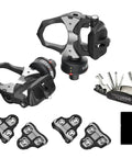 Dual-Sided Power Meter Pedals Bundle With Two Pairs Of Black Cleats, Premium Cleaning Cloth, And Multi Tool Kit, Waterproof, Pro-Grade
