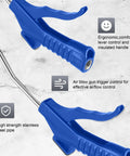 Eight Piece Air Blow Gun Set With Pistol Grip For Air Compressors Industrial And Home Cleaning Tool Kit, ergonomic control handle, blue