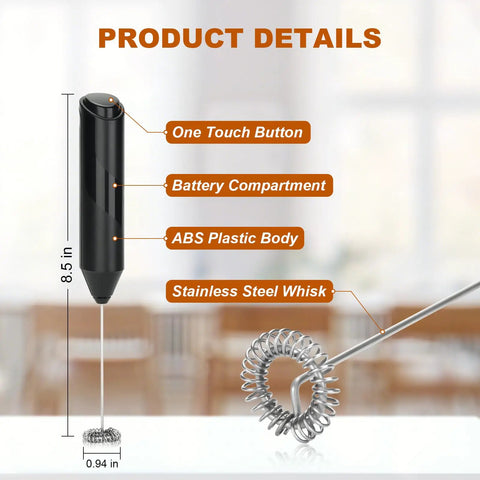 Handheld Milk Frother Battery Operated Electric Foam Maker Wand With Stainless Steel Whisk product details
