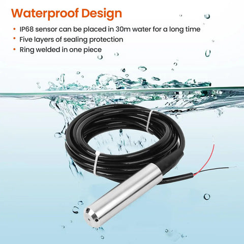Water Tank Level Sensor 1 Meter TL 136 hydrostatic liquid level transmitter with 24V DC output, IP68 design submerged in water