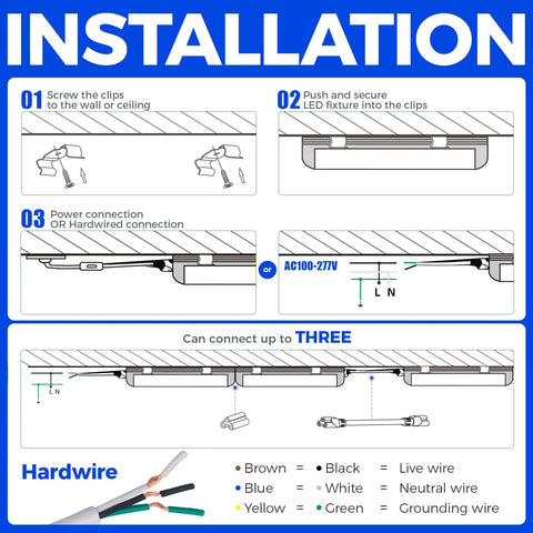 Installation guide for High Output 100W 15000LM 6500K T8 LED Shop Light Strip, 8Ft Linkable Garage Light