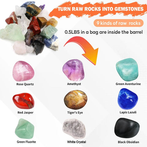 Rock Tumbler Kit Lets You Turn Rough Rocks Into Sparkly Gemstones With 4 Polishing Grits, Jewelry Findings, Operating Guide
