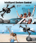 1080P HD Camera Drone For Beginners And Kids Adults Foldable RC Quadcopter taking aerial photos and videos on a beach with gestures.