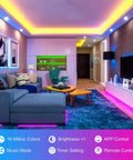 Living room with 32.8Ft RGB LED Strip Lights For Bedroom With Music Sync 5050 Color Changing Tape Lights Remote And App Control