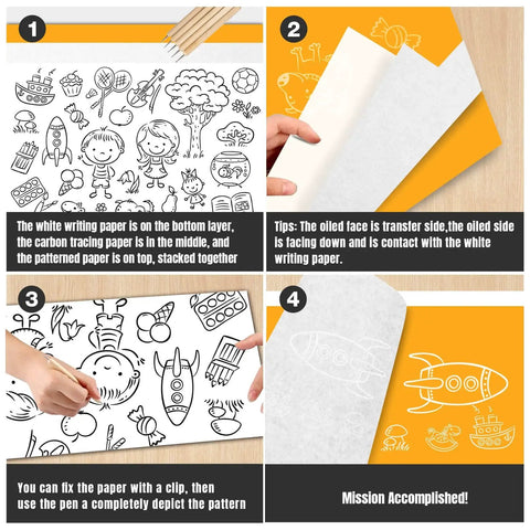 White Carbon Transfer Paper Set For Wood Burning And Art Projects, 30 Sheets, A4 Size 8.27 By 11.81 Inches, showing tracing process