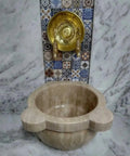 Travertine Marble Sink Basin 15.7 x 15.7 x 8.7 inches Stone Vessel for Bathroom Vanity Countertop Ecru Color view from the side.