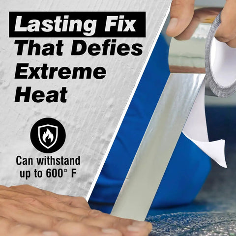 Person applying Heavy Duty High Temperature Aluminum Foil Tape 30 Ft By 1.5 In 0.15 mm Thick Silver on a surface