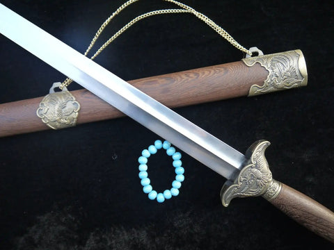 Training Sword For Martial Arts Practice With 39 Inch Stainless Steel Blade Full Tang Longquan Style Forged Rosewood Scabbard Phoenix