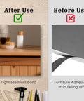 Edge banding iron before/after use comparison on wooden cabinet edge showing seamless bond.