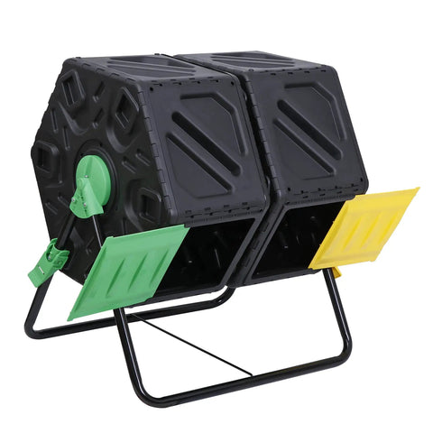 Dual Chamber Compost Tumbler With Easy Turn Sliding Doors For All Season Outdoor Use Heavy Duty 37 Gallon Black Bin Built For Fast Efficient Odor Reducing Composting In Any Weather