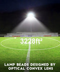 Night view of stadium with illuminated field by Led Stadium Flood Light Outdoor 36000 Lumen 1500W Equivalent Ultra Bright.