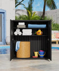 All Weather 62 Gallon Resin Deck Box For Outdoors, Waterproof Storage Cabinet For Patio Cushions, Garden Tools, Pool Gear, And Kids Toys, Black With One Shelf