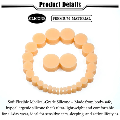 All In One Clear Silicone Ear Stretching Gauges Kit With 14 Sizes From 8G To 25Mm Double Flare Tunnels Plugs displayed in circle