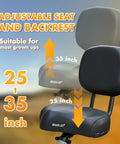 Adjustable seat and backrest for No Fuss Low Step Through Electric Tricycle For Adults With Passenger Bench And Massive Range 500W Torque Motor 7 Speed Shifting Smooth Cruise Trike Plug In And Go Red, 25-35 inches.