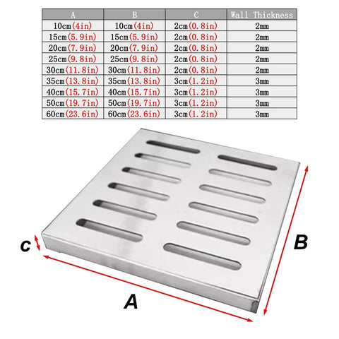 Heavy Duty 304 Stainless Steel Drain Grate With Base Built Like A Tank Rock Solid Outdoor Catch Basin Cover Jobsite Ready For Yard Deck And Garden Kicks Out Debris Flows Smooth 60X60 Cm with measuring annotations.