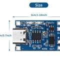 TP4056 Lithium Battery Charging Module And Protection Board With Type C Input 15 Pack, 3cmx1.8cm size, compact design for DIY projects.