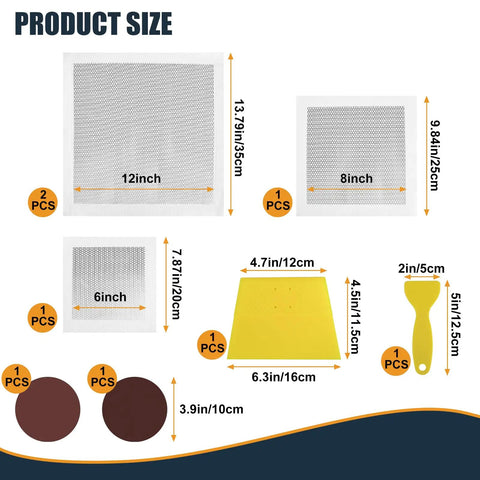 8 Pack Drywall Repair Kit For Large Holes With Six To Eight And Twelve Inch Patch Sets Self Adhesive Mesh Scraper And Sandpaper