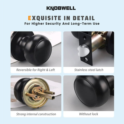 Matte Black Door Knob Set 6 Pack Round Interior Door Handles For Hallways And Closets Non Locking Passage Knobs With Durable Lockset