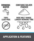 Lead Free Silver Safe Flo Solder Kit With One Quarter Pound Wire Solder Tinning Flux Abrasive Cloth And Application Brush features