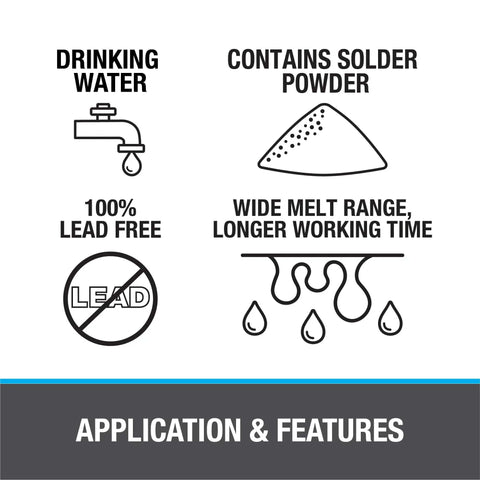 Lead Free Silver Safe Flo Solder Kit With One Quarter Pound Wire Solder Tinning Flux Abrasive Cloth And Application Brush features