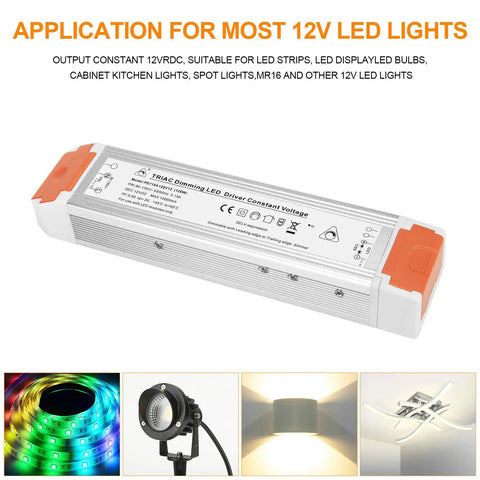 120W Dimmable LED Power Supply 110V AC To 12V DC Transformer Driver With Ultra Quiet Fanless Design Flicker-Free For LED Strips