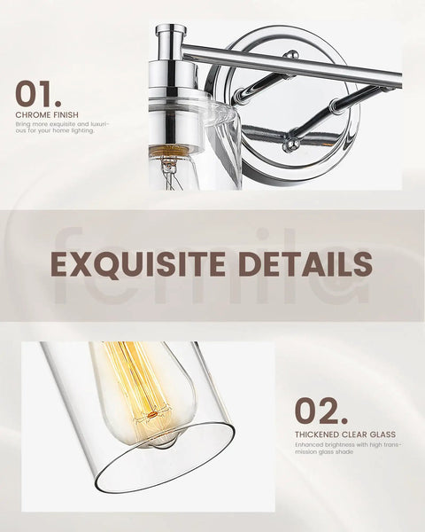 Vanity Lighting For Bathroom Dope Modern Over Mirror Wall Lamp With Clear Glass Shade Chrome Finish E26 Base detail view