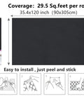Black Self Adhesive Contact Paper Wallpaper 35.4 X 120 Inches Waterproof Gloss PVC Vinyl shown with installation steps