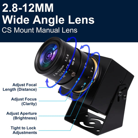 Pro Grade USB Camera 1080P Full HD 2MP Industrial Machine Vision with 2.8-12mm Varifocal CS Mount Lens adjustments illustrated