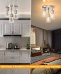 Semi Flush Mount Ceiling Light 3 Light Brushed Nickel With Clear Glass Shades shown in modern kitchen and bedroom settings