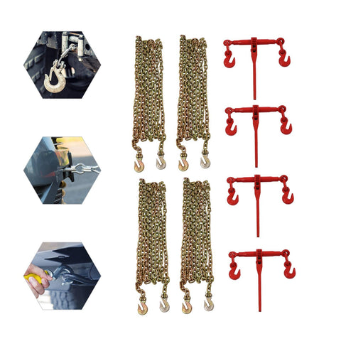 Grade 70 Chain Transport Hauling Kit With 5 16 To 3 8 Inch Chains Binders And 20 Foot Chains Heavy Duty Tie Down Set With Safe Working Load For Secure Hauling On Trucks And Trailers