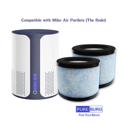 Two Pack Replacement Filter Set for Miko Ibuki and Ibuki Plus C102 Air Purifier and Medify MA18 next to air purifier